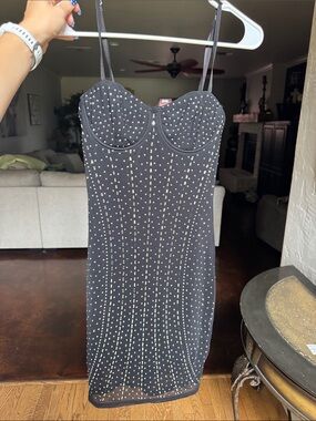 Hot & Delicious Black Studded Bustier Mini Dress